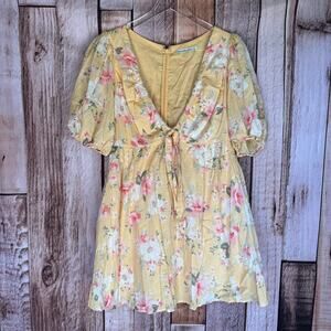 Abercrombie & Fitch Dress Babydoll Front Tie Floral Yellow Summer Spring Large